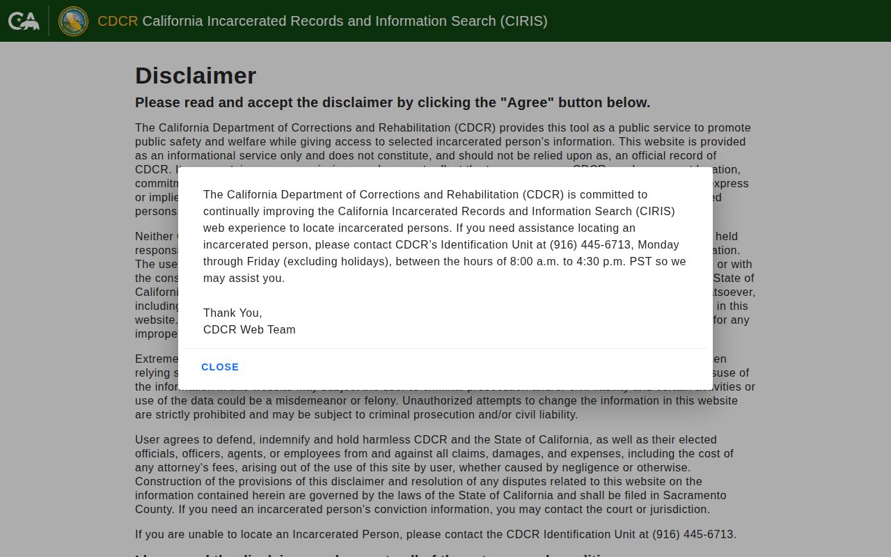 California CDCR offender search for San Bernardino County commitment records