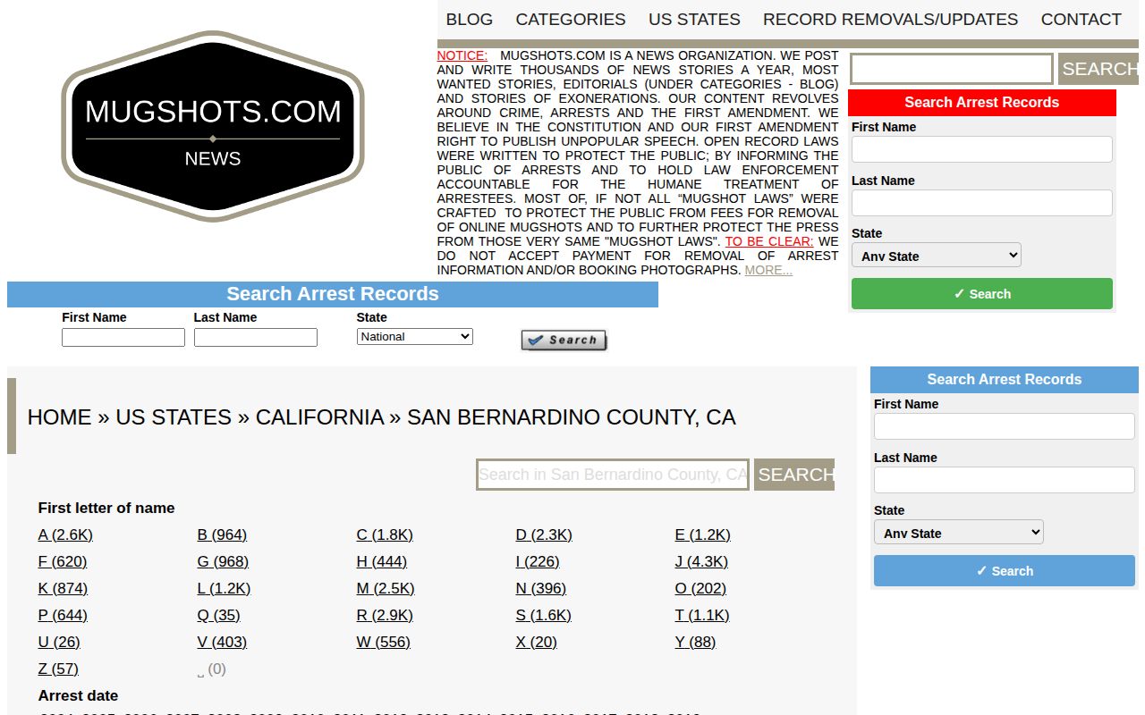 Stale unofficial San Bernardino County mugshot archive
