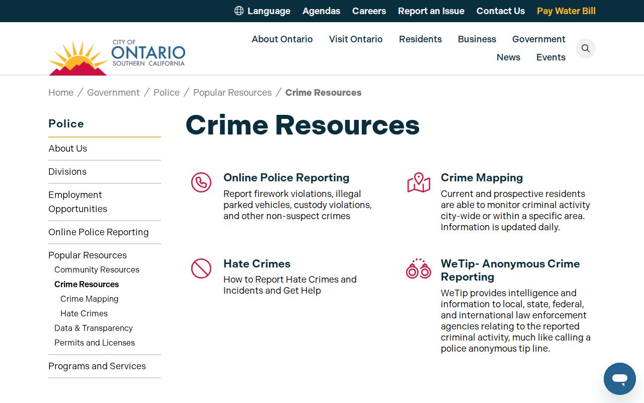Ontario Police crime resources for busted arrest and incident records