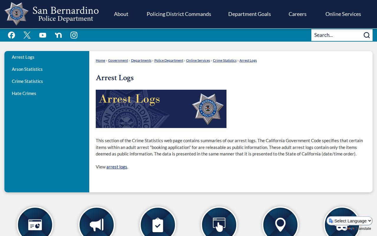 San Bernardino Police adult arrest log for busted arrest records