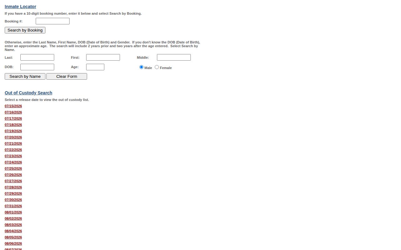 San Bernardino County jail roster and release-record search interface